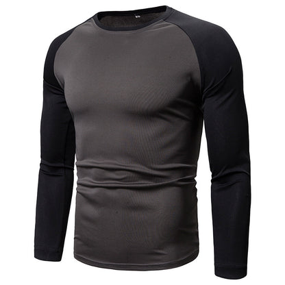 Men's Color-block Long-sleeved Top With Stitching Round Neck - Amazhona 