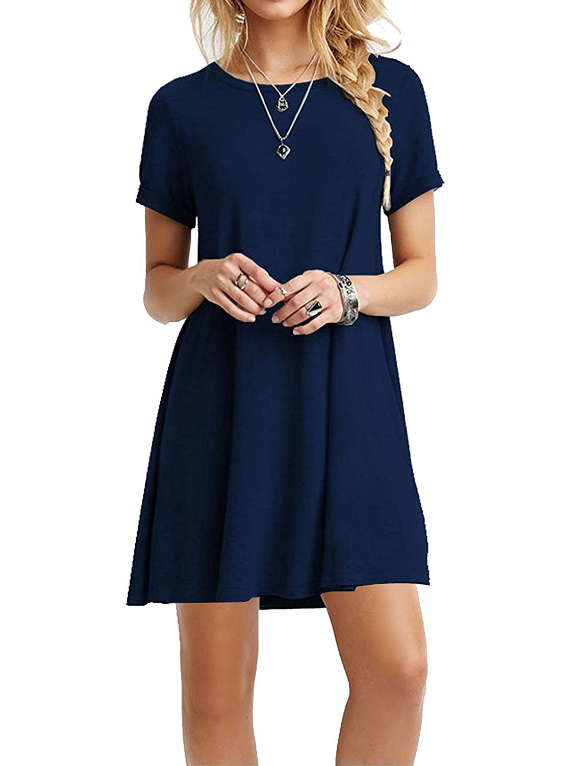 Women's Fashion Solid Color Round Neck Short Sleeve Dress