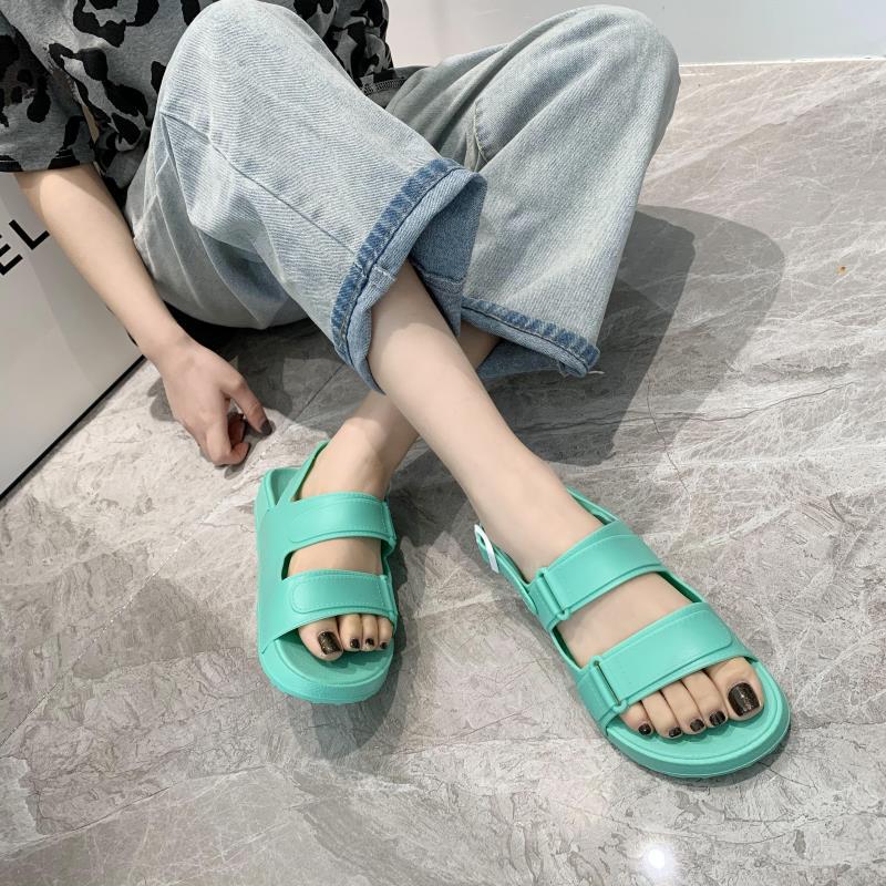 Korean Style Solid Color Casual PVC Outer Wear Sandals - Amazhona 