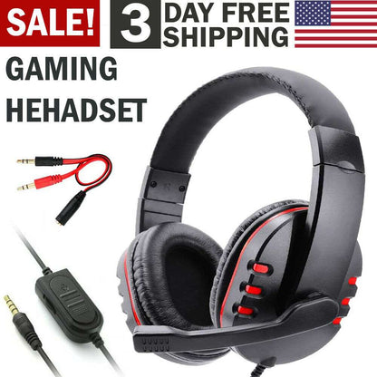 Pro Gamer Headset For PS4 PlayStation 4 Xbox One & PC Computer Red Headphones - Amazhona 