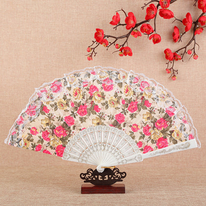 Lady Chinoiserie Lace Dance Fan Color Pole - Amazhona 