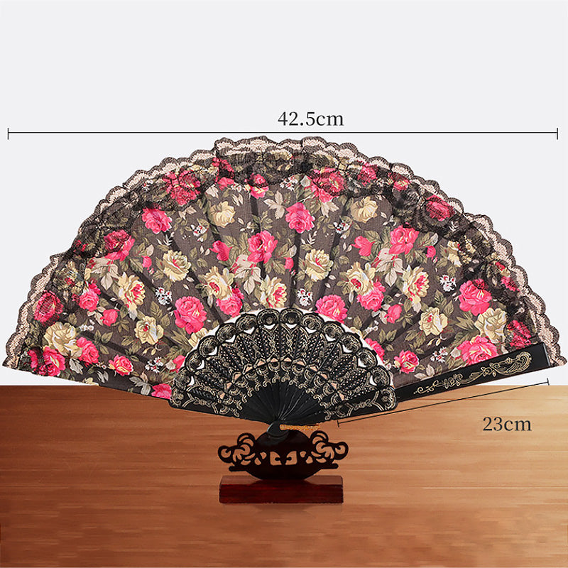 Lady Chinoiserie Lace Dance Fan Color Pole - Amazhona 