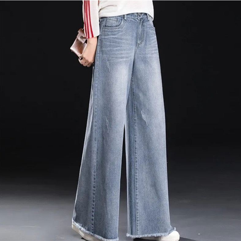 Raw Hem Wide Legs Jeans For Women Baggy Straight Trousers