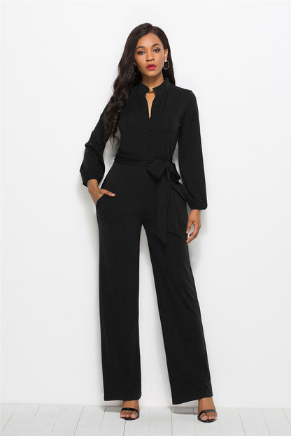 Women's Fashionable Solid Color Wide Leg Jumpsuit - Amazhona 