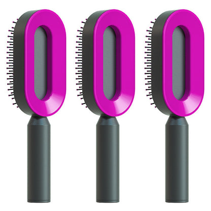 Self Cleaning Hair Brush For Women One-key Cleaning Hair Loss Airbag Massage Scalp Comb Anti-Static Hairbrush - Amazhona 