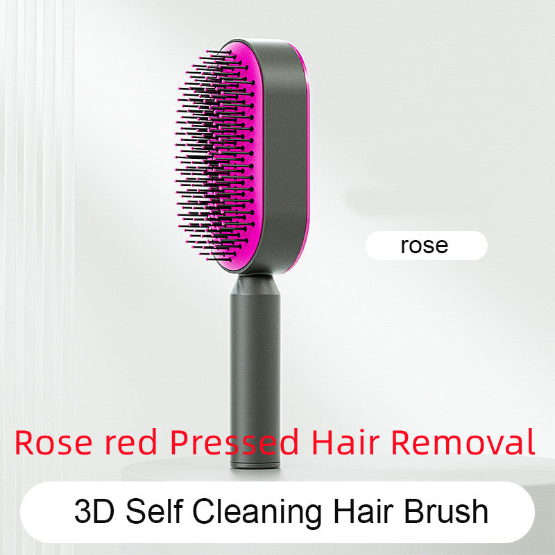 Self Cleaning Hair Brush For Women One-key Cleaning Hair Loss Airbag Massage Scalp Comb Anti-Static Hairbrush - Amazhona 