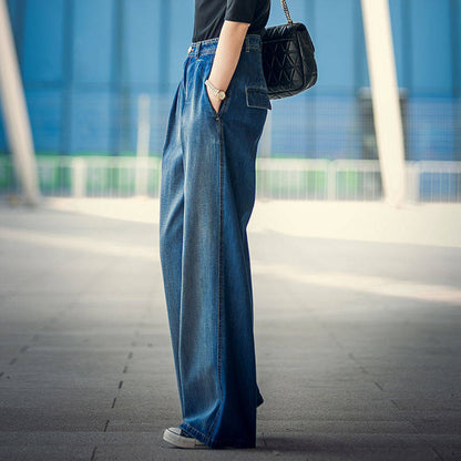 Women's Fashion Color Contrast Loose High Waist Denim Trousers