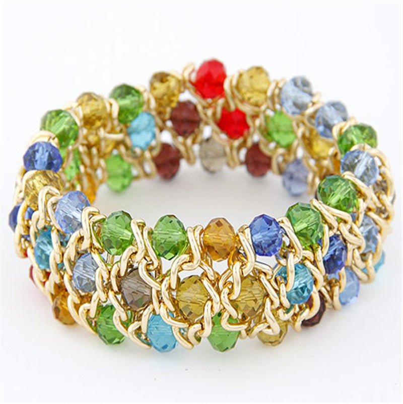 European And American Fashion All-match Woven Gorgeous Crystal Mix And Match Temperament Elastic Bracelet - Amazhona 