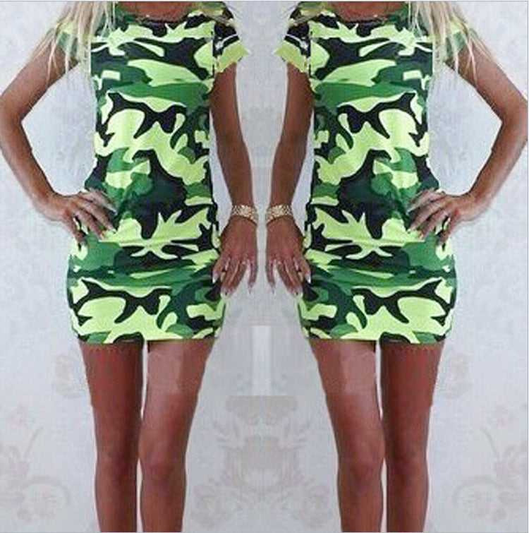 Summer Women's Casual Fashion Camouflage Slim Dress - Amazhona 