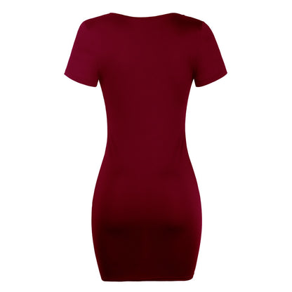 Pack Hip Solid Color Short-sleeved Dress Women - Amazhona 