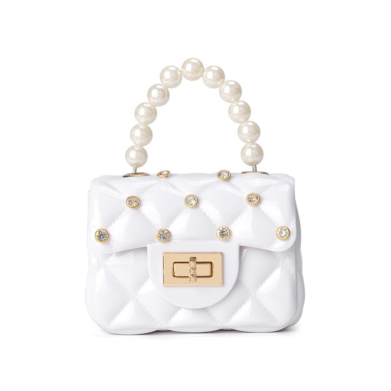 Children's Jelly Bag Rhombic Chain Pearl Handbag - Amazhona 