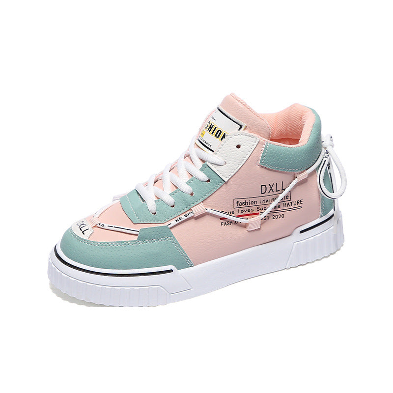 Ins High Top White Shoes Female Spring New Student Running Shoes Female Korean Flat Street Shoes - Amazhona 