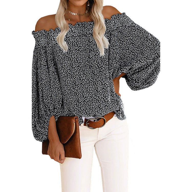 Sexy One-neck Off-the-shoulder Long-sleeved Chiffon Shirt - Amazhona 