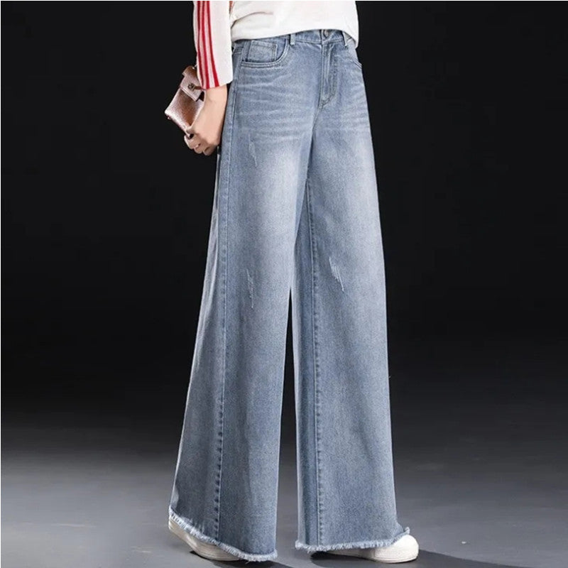 Raw Hem Wide Legs Jeans For Women Baggy Straight Trousers