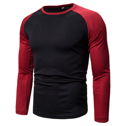 Men's Color-block Long-sleeved Top With Stitching Round Neck - Amazhona 