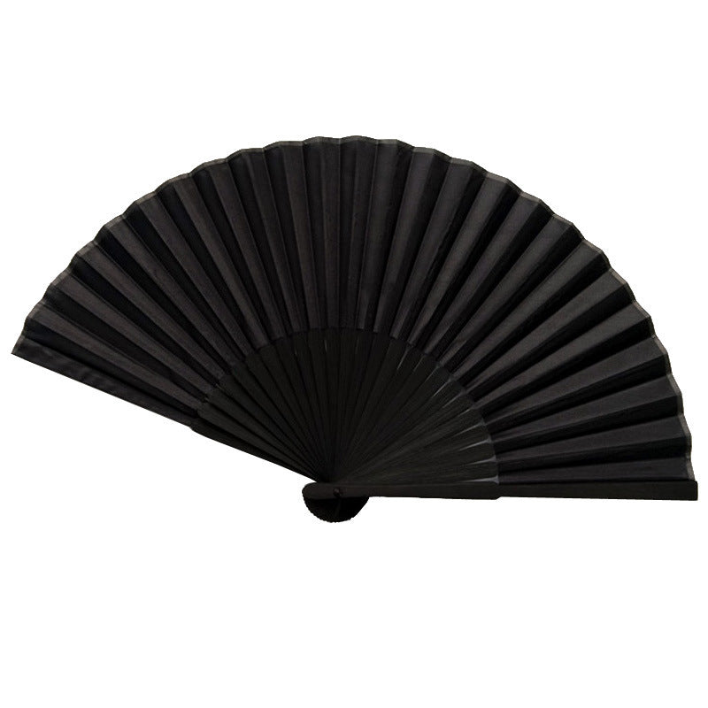 National Style Folding Fan Pure Black Silk Fan - Amazhona 