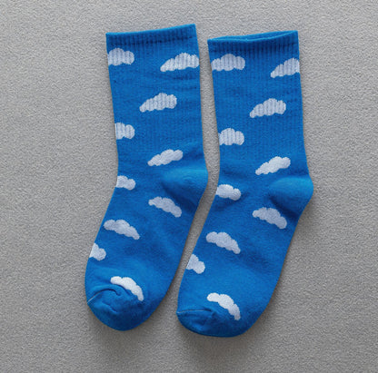 Blue Sky And White Clouds In The Tube Tide Sock Female - Amazhona 