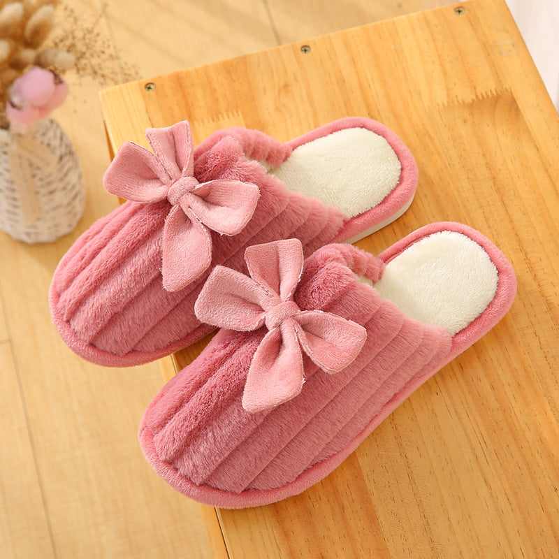 Bowknot Autumn And Winter Cotton Slippers Home Interior - Amazhona 