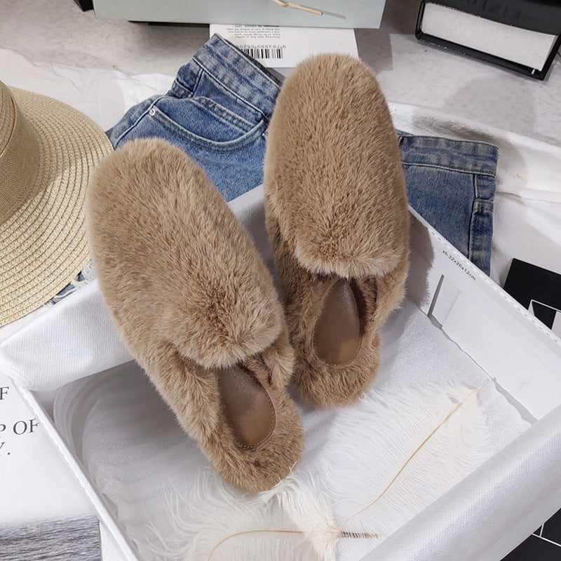 Fur Half Slippers Female Baotou Lazy People Wear Mules Outside - Amazhona 