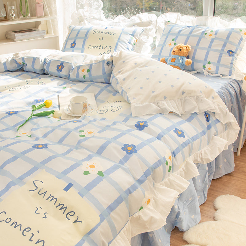 Korean Bed Skirt Pure Cotton Bed Four-piece Set 100 Cotton - Amazhona 