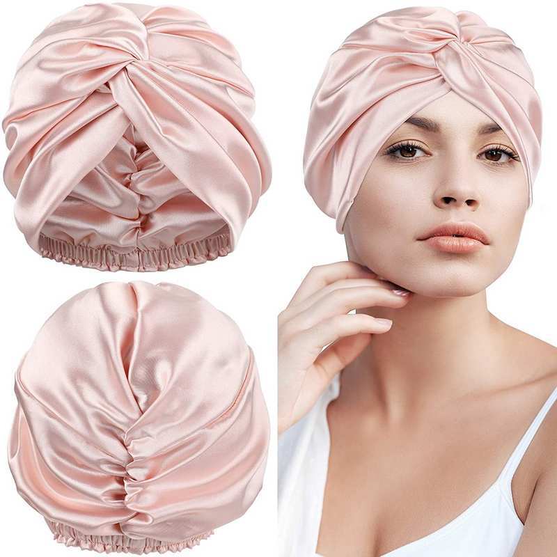 100 Mulberry Silk Turban Bonnets For Women Twisted Sleeping Night Cap 19 Momme Pure Silk Hair Wrap Cap For Curly Ladies Headwrap - Amazhona 