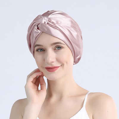 100 Mulberry Silk Turban Bonnets For Women Twisted Sleeping Night Cap 19 Momme Pure Silk Hair Wrap Cap For Curly Ladies Headwrap - Amazhona 