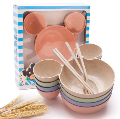 Wheat Straw, Children's Bowl, Cartoon, Wheat Chopsticks, Fork Spoon, Fruit Dish, Mickey's Bowl, Lovely Gift Set - Amazhona 