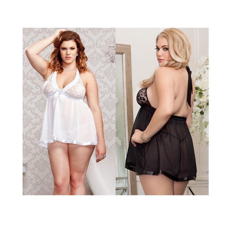 Plus size pajamas backless suspenders nightdress - Amazhona 