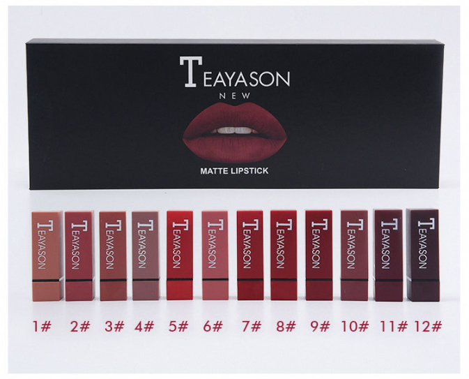 New set of 12-color square tube lipstick matte lipstick - Amazhona 