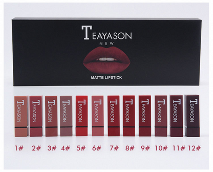 New set of 12-color square tube lipstick matte lipstick - Amazhona 