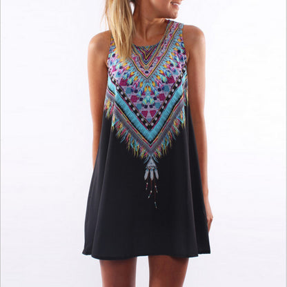 New Digital Print Round Neck Dress Ladies - Amazhona 