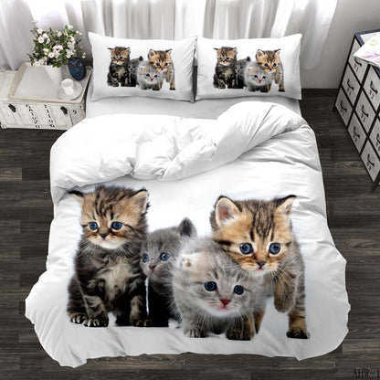 Three-piece Animal Cat and Dog Realistic Quilt Cover - Amazhona 