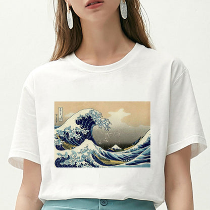 Printed solid color round neck short sleeve T-shirt - Amazhona 