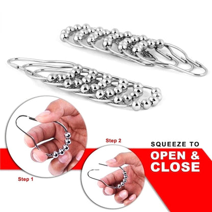 12Pcs/Pack Stainless Steel Curtain Hooks Bath Rollerball Shower Curtains Hooks Glide Rings Convenient Home Bathroom Accessories - Amazhona 