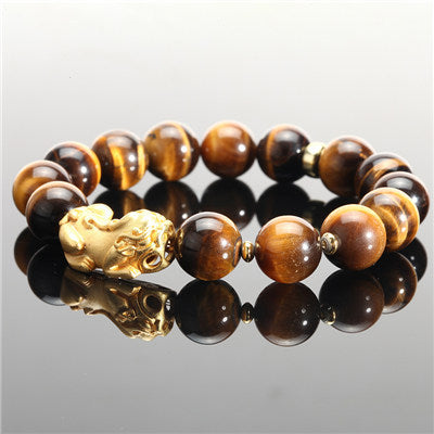 12mm Yellow Tiger's Eye Alloy Brave Bracelet - Amazhona 