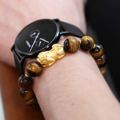 12mm Yellow Tiger's Eye Alloy Brave Bracelet - Amazhona 