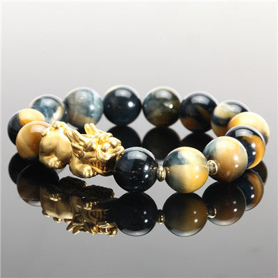 12mm Yellow Tiger's Eye Alloy Brave Bracelet - Amazhona 