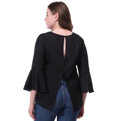 Plus size women's long-sleeved chiffon T-shirt top - Amazhona 