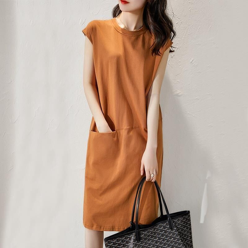 Slim solid color T-shirt dress - Amazhona 