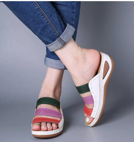 Large Size Women Hollow Out Rainbow Stitching Slippers - Amazhona 