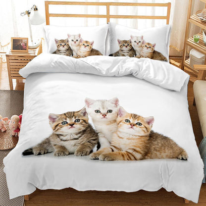 Three-piece Animal Cat and Dog Realistic Quilt Cover - Amazhona 