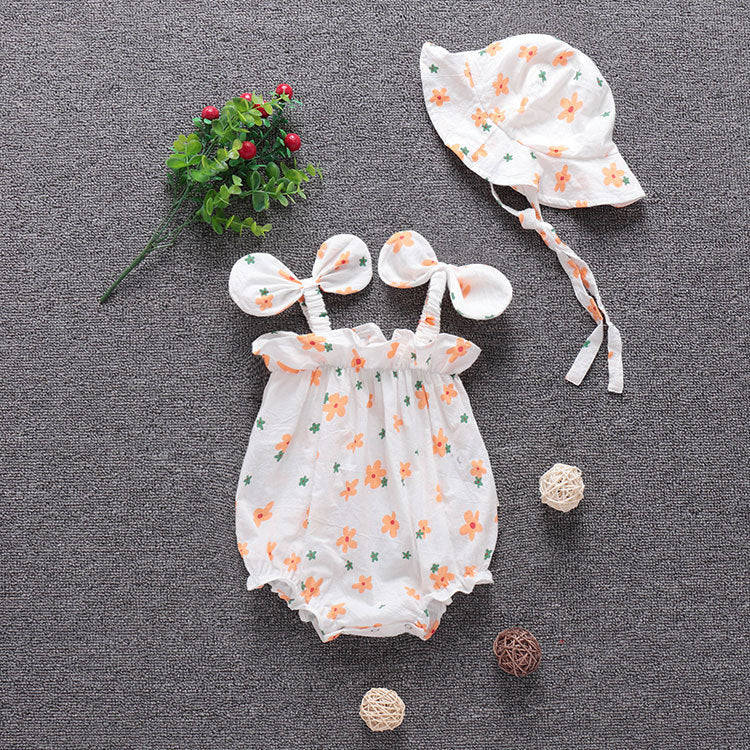 Korean Version Of Ins Baby Jumpsuit Summer Romper Bag Fart Clothes Cotton Romper Full Printed Flowers Newborn Short Sleeves - Amazhona 