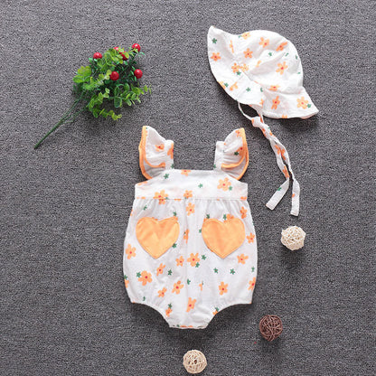 Korean Version Of Ins Baby Jumpsuit Summer Romper Bag Fart Clothes Cotton Romper Full Printed Flowers Newborn Short Sleeves - Amazhona 