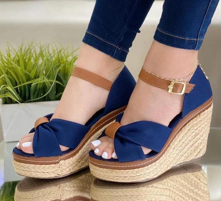 Belt Buckle Wedge Toothy Sandals Women's Shoes - Amazhona 