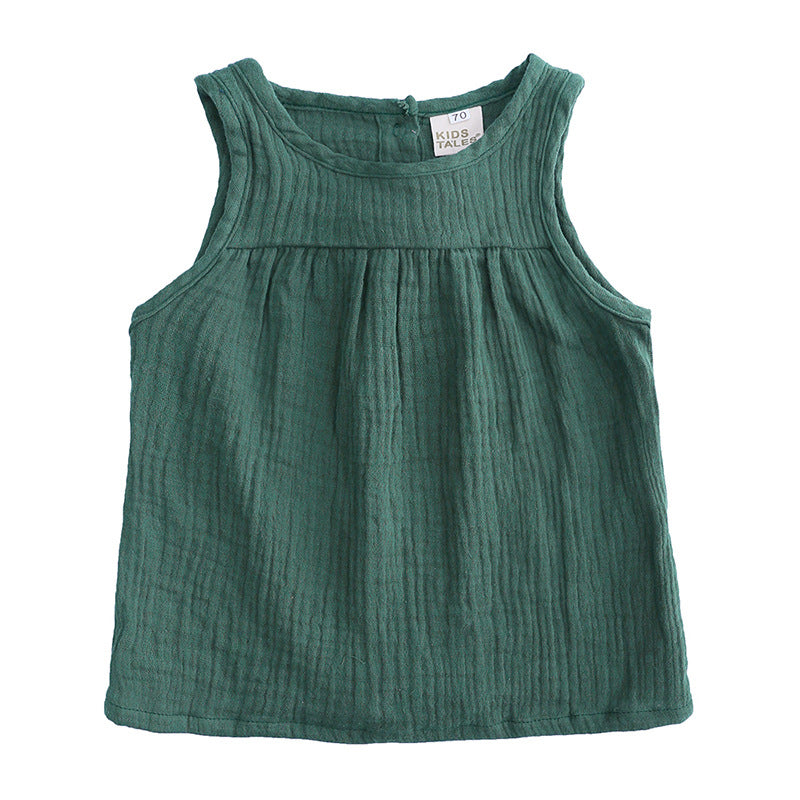 Children's Dlothing Europe And the United States All-match Cotton And Linen Vest Top T-shirt Sleeveless Pullover - Amazhona 