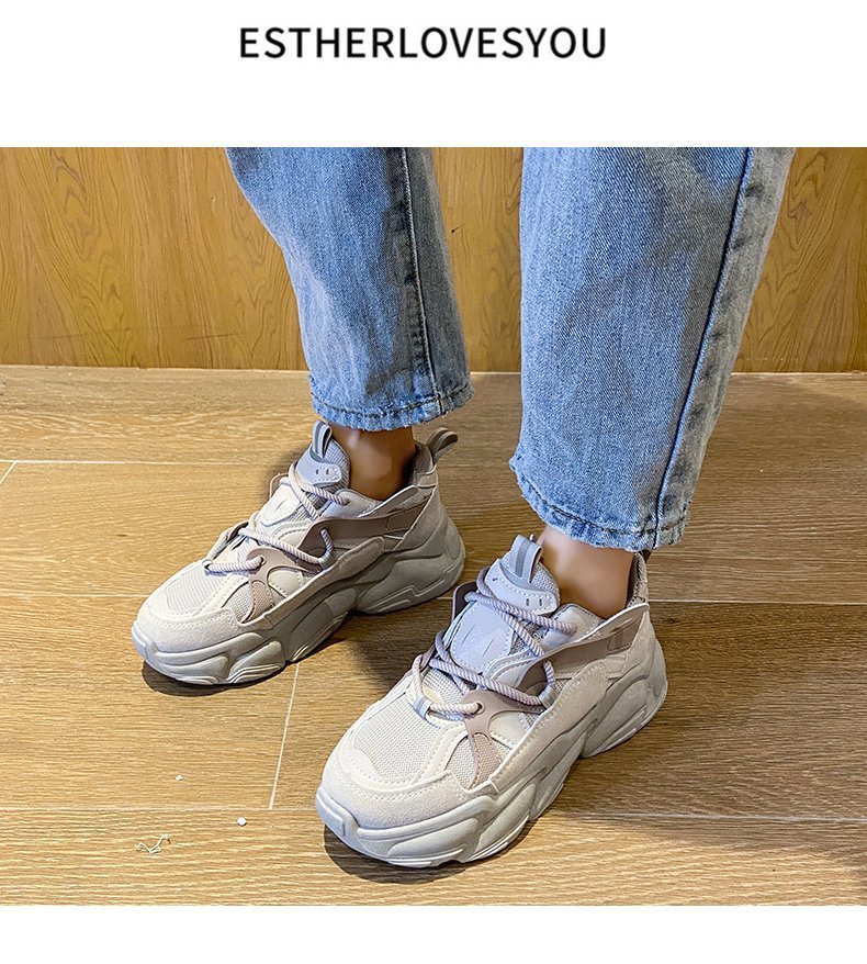 Spring 2021 Fashion New Women's Vulcanized Shoes Platform Comfortable Lace-up Round Head Casual Shoes Breathable Mesh Sneakers - Amazhona 