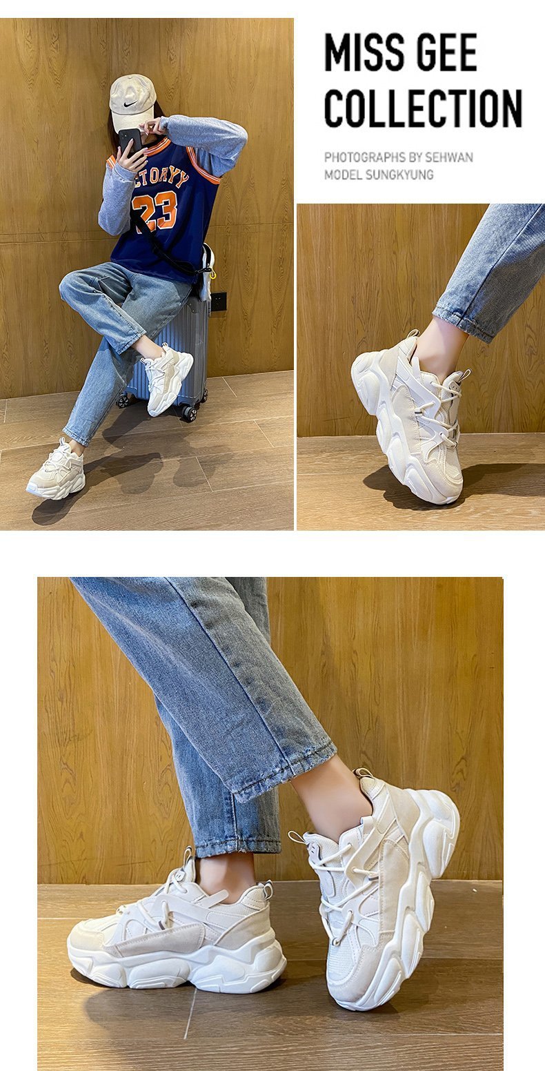 Spring 2021 Fashion New Women's Vulcanized Shoes Platform Comfortable Lace-up Round Head Casual Shoes Breathable Mesh Sneakers - Amazhona 