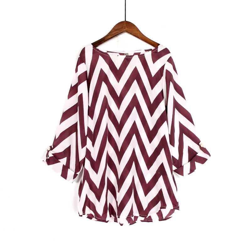 Fashion Contrast Stripes Casual Loose Large Size Small Shirt 2019 Summer New Korean Five-Point Sleeve Thin Chiffon Shirt - Amazhona 