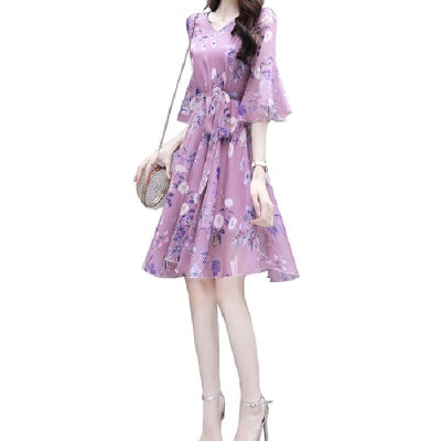 Careful Machine Gentle Wind Broken Flower Chiffon Dress New Summer Skirt Fairy Super Xiansen Series Slim Waist - Amazhona 