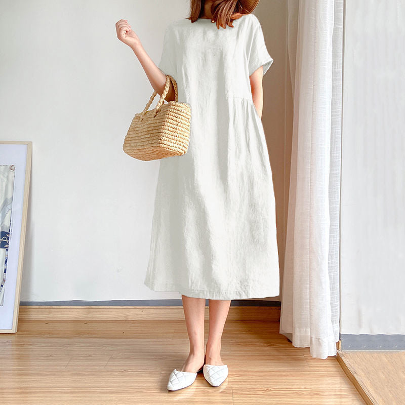 Simple Literary Fan Loose Slim Dress - Amazhona 